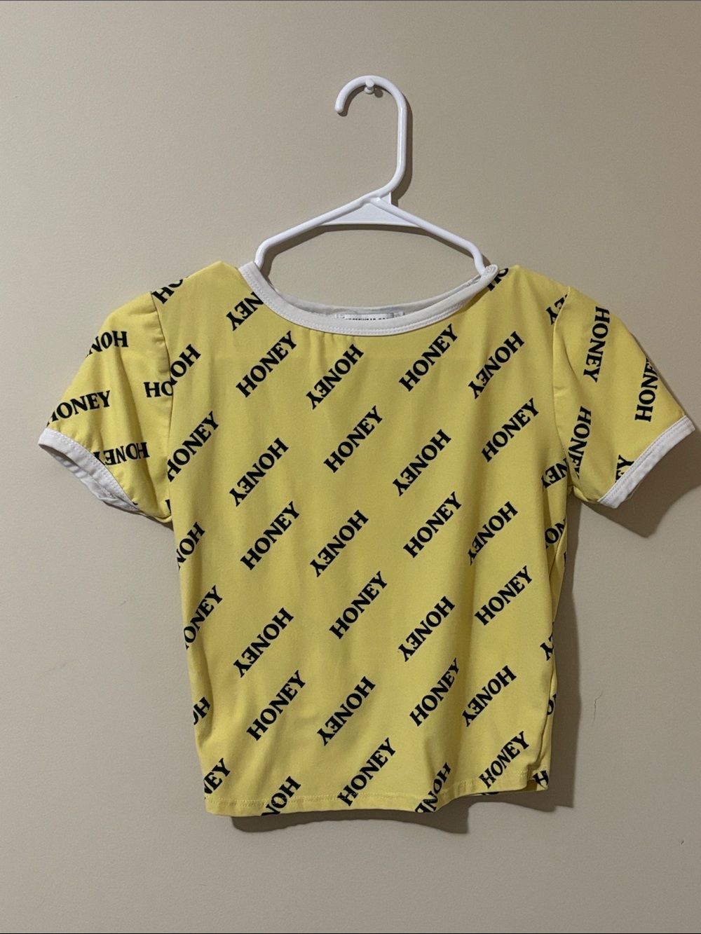 Streetwear Society Yellow "Honey" All-Over Graphic Crop Tee